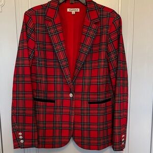 Nanette Lepore Red and Black Plaid Blazer